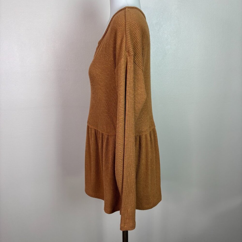 Maurices Top Small Brown‎ Ribbed Knit Long Sleeve Casual Shirt Women's - Picture 4 of 11